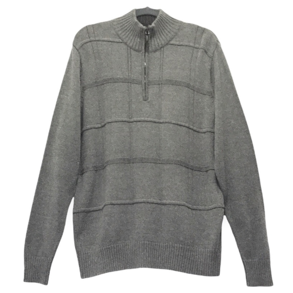 Oscar De La Renta Textured Zip-Neck Knit Sweater Gray Size M